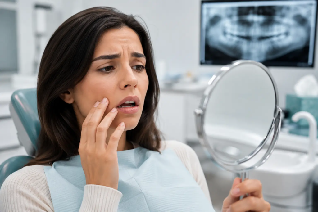 Worried-Patient-Examining-Her-Smile